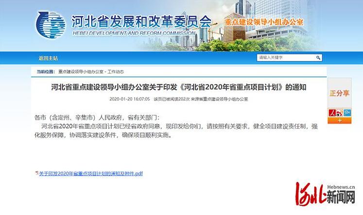 2020年河北省重点项目计划发布